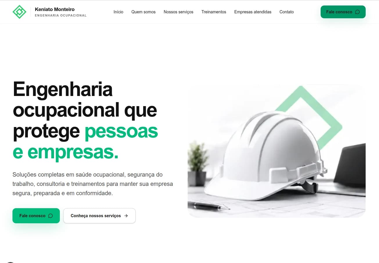 Página inicial do site KM Engenharia Ocupacional